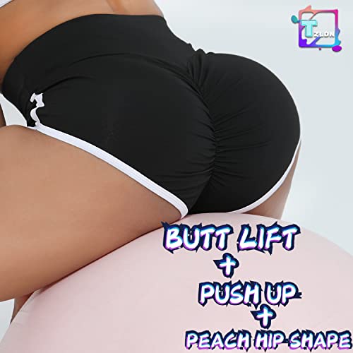 TZLDN Womens Gym Shorts for Women Ruched Butt Lifting Booty High Waist Compression Yoga Workout Cycling Shorts Black Hot Pants #2Classic - Black, M
