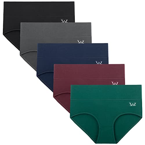 TANSTC Ladies High Waist Knickers Women's Cotton Underwear Briefs Full Back Coverage Panties Multipack of 5