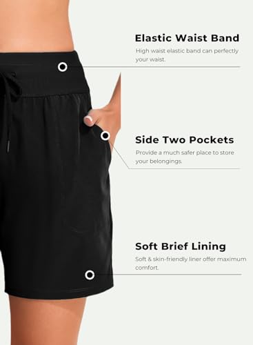 BLENCOT Womens Swim Shorts Beach Shorts Swim Trunks Quick Dry Board Shorts Home Wear Yoga Hawaiian Shorts Size 14 A Black