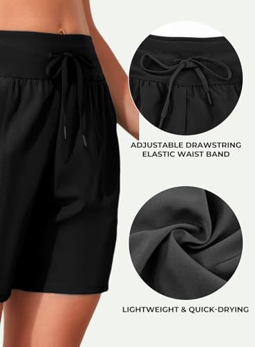 BLENCOT Womens Swim Shorts Beach Shorts Swim Trunks Quick Dry Board Shorts Home Wear Yoga Hawaiian Shorts Size 14 A Black