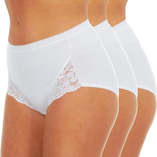 ITRAT® Woman’s Maxi Romance Bikini Briefs with Lace High Waist Cotton Breathable Knickers Underwear Comfort Ladies Lingerie Panties (White 20)