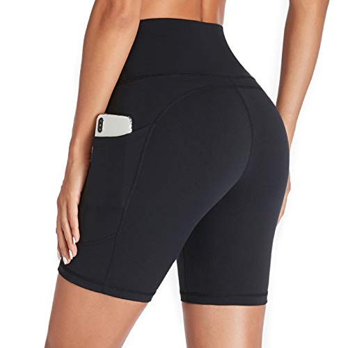 GIMDUMASA Gym Shorts for Women UK Cycling Shorts Ladies High Waist Black Yoga Shorts Tummy Control with Pockets for Cycle Biker Shorts Workout Running Sports Activewear Fitness