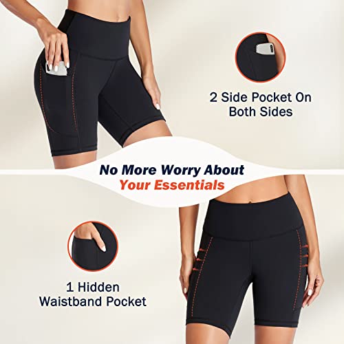 GIMDUMASA Gym Shorts for Women UK Cycling Shorts Ladies High Waist Black Yoga Shorts Tummy Control with Pockets for Cycle Biker Shorts Workout Running Sports Activewear Fitness