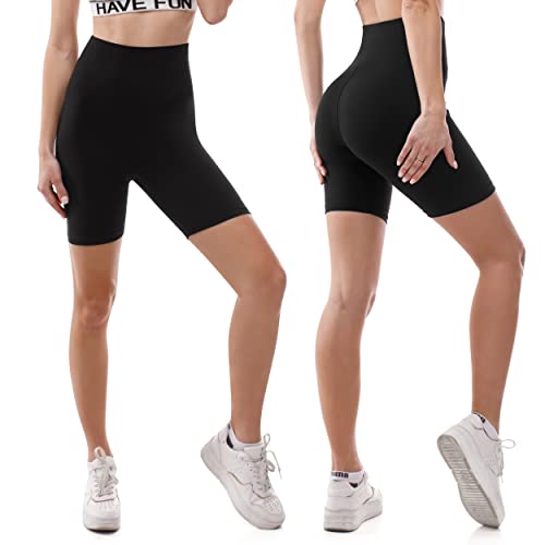 SINOPHANT High Waisted Cycling Shorts Women - Tummy Control Buttery Soft Biker Yoga Running Gym Black Workout Athletic Shorts(L-XL,1 Black)