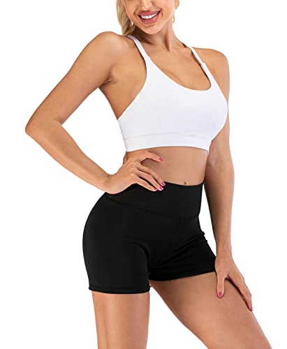 4How Women's Sports Workout Short High Waist Yoga Gym Shorts Black Hot Pants Running Cycling Shorts Yoga Pants Black M