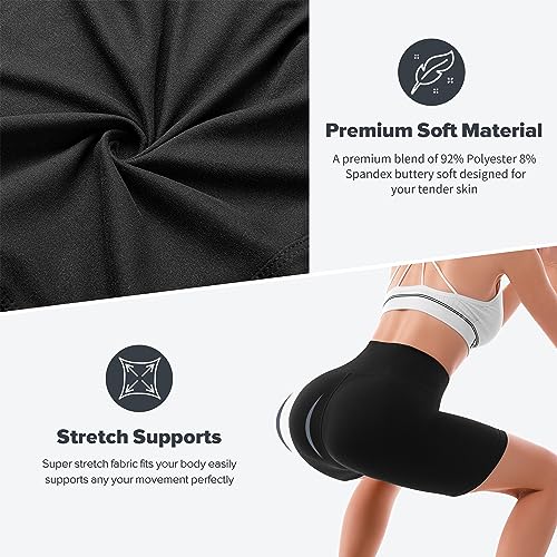 SINOPHANT High Waisted Cycling Shorts Women - Tummy Control Buttery Soft Biker Yoga Running Gym Black Workout Athletic Shorts(L-XL,1 Black)