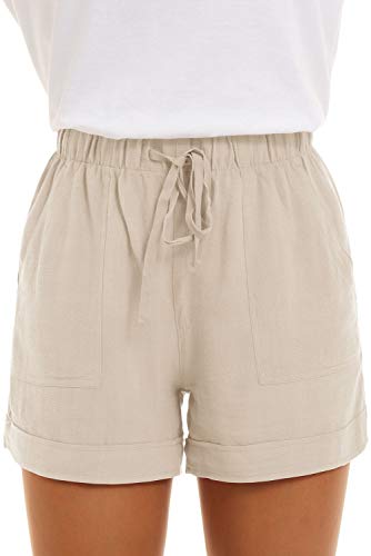 SMENG Womens Shorts Holiday Clothing for Women Casual Shorts Women Baggy Loose Shorts Women Womans Summer Clothes Outdoor Garden Shorts Beige Size M