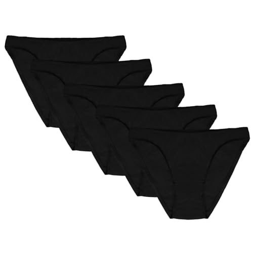 Style It Up 5 Pairs Ladies Womens Bikini Briefs Underwear 100% Cotton Comfortable (BLACK - XS)
