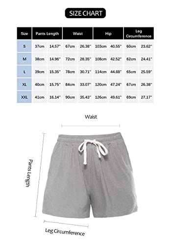 Vlazom Women's Pajama Short Bottoms Solid and Striped Sleeping Shorts Cotton Lounge Casual Pants for Yoga Gym Running - Grey-solid - XL