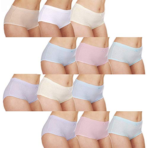 COTTONIQUE Ladies 6 Pairs of Full Cotton Briefs in Choice of Colours 36-54" Plus Sizes (36-38" (8-10), Assorted Pastels)