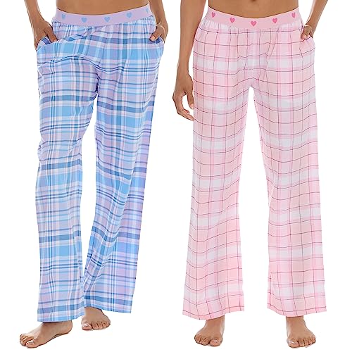 INSIGNIA Ladies Pyjamas Lounge Pants Check (2 PACK) (Pink -Lilac, L)
