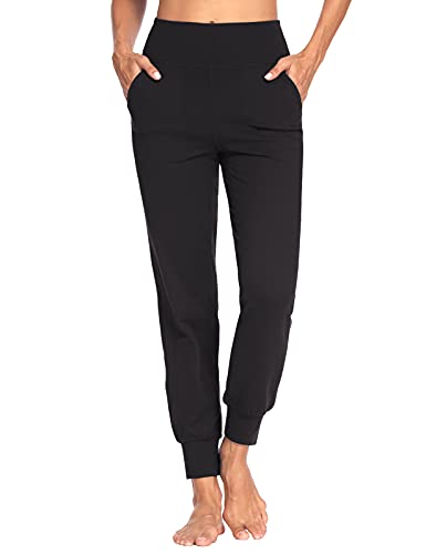 MOVE BEYOND Buttery Soft Women's Joggers Pants with 4 Pockets Active Sweatpants High Waist Workout Yoga Lounge Pants, Black, XL