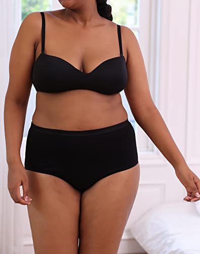 INNERSY Womens Underwear High Waist Knickers Big Cotton Pants Ladies Briefs Black Panties 5 Pack (26-28, Plain Black)