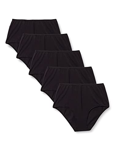 Iris & Lilly Women's Cotton High Waisted Knickers, Pack of 5, Black, 12