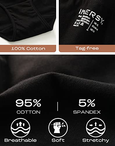 INNERSY Womens Underwear High Waist Knickers Big Cotton Pants Ladies Briefs Black Panties 5 Pack (26-28, Plain Black)