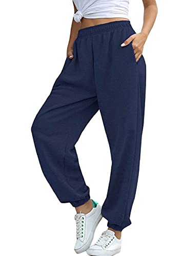 heekpek Womens Joggers Sweatpants Casual Oversized Jogging Pants Sports Trousers with Pockets Tracksuit Bottoms Jogger Pants Ladies Women Lightweight Joggers, Navy1, Size L