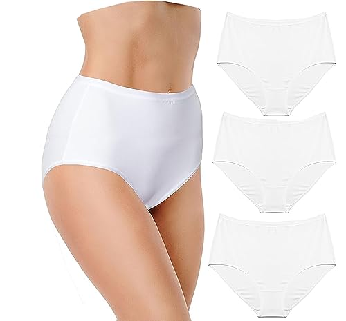 3 Pack Womens Full Combed Cotton Briefs Knickers Ladies Full Maxi Soft Stretchy Brief Women Cotton Pants Underwear Girls Knickers, Ideal for daily wear (White 20)