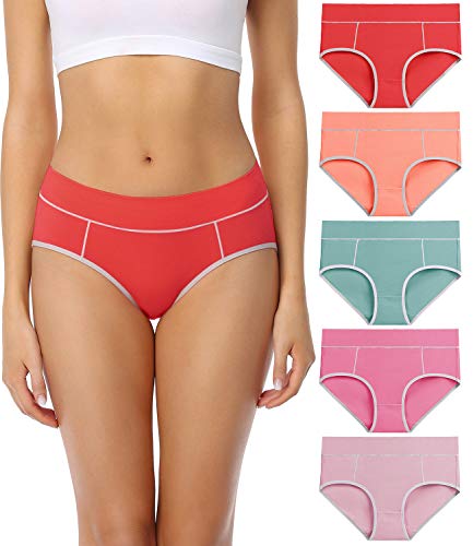 wirarpa Ladies Cotton Pants Underwear Mid Rise Knickers Stretch Briefs for Women Multicoloured 5 Pack M