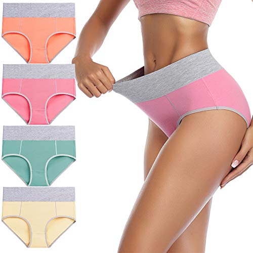 wirarpa Ladies High Waist Knickers Cotton Underwear Full Coverage Briefs Lovely Panties for Women 4 Pack L