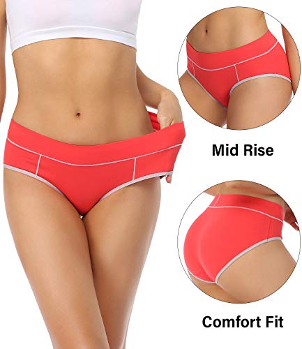wirarpa Ladies Cotton Pants Underwear Mid Rise Knickers Stretch Briefs for Women Multicoloured 5 Pack M
