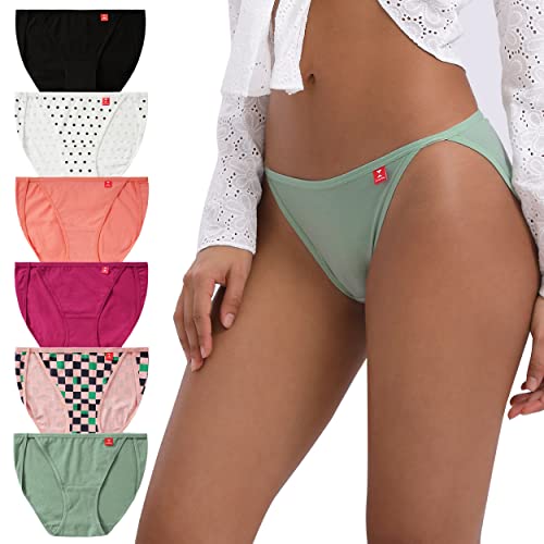 INNERSY Ladies Pants High Leg Sexy Underwear Midi Panties Cotton Knickers for Women Multipack 6 (10, 4 Plain/Dots/Checkered)