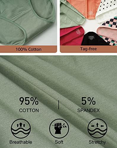 INNERSY Ladies Pants High Leg Sexy Underwear Midi Panties Cotton Knickers for Women Multipack 6 (10, 4 Plain/Dots/Checkered)