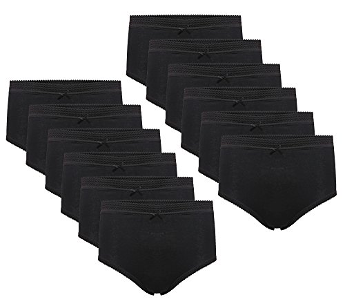Daisy Dreamer 12 Pack Ladies Briefs Maxi, 100% Cotton Full Comfort Fit Underwear, Size 10-24 XXOS 18/20 (48-50"), Black