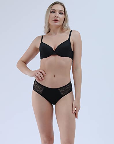 INNERSY Ladies Underwear Lace Pants Sexy Knickers for Women Multipack Midi Hipster Panties 5 Pack (12, Black/Beige/Red/Blue/Purple)