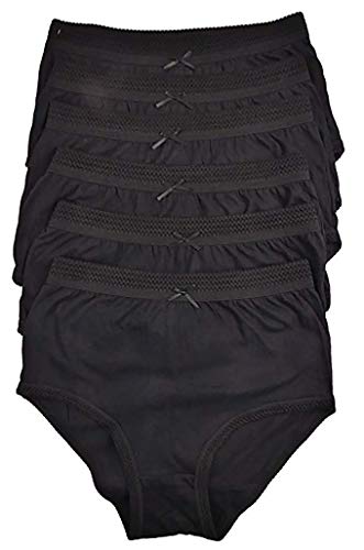 6 Pack Ladies Briefs Maxi, 100% Cotton Full Comfort Fit Underwear, Sizes 10-24 (XOS 16-18 (44-46"), Black)