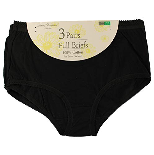 Daisy Dreamer 12 Pack Ladies Briefs Maxi, 100% Cotton Full Comfort Fit Underwear, Size 10-24 XXOS 18/20 (48-50"), Black