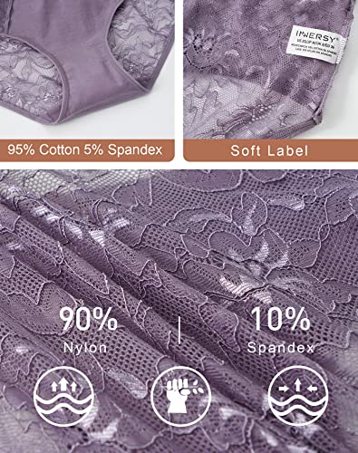 INNERSY Ladies Underwear Lace Pants Sexy Knickers for Women Multipack Midi Hipster Panties 5 Pack (12, Black/Beige/Red/Blue/Purple)