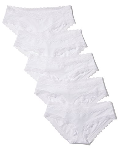Iris & Lilly Women's Cotton and Lace Hipster Knickers, Pack of 5, White, 12
