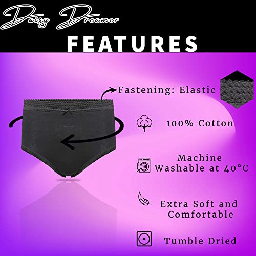 Daisy Dreamer 12 Pack Ladies Briefs Maxi, 100% Cotton Full Comfort Fit Underwear, Size 10-24 XXOS 18/20 (48-50"), Black