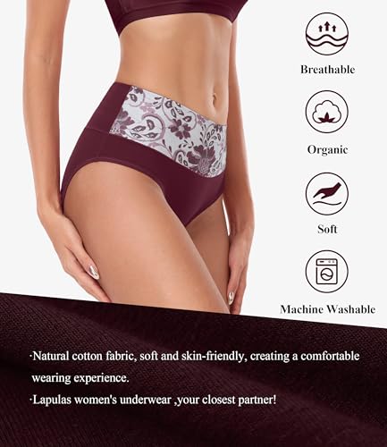 Lapulas Womens Underwear, Women's Cotton Knickers High Waisted Knickers for Women Stretchy Soft Ladies Underwear Full Briefs Women Multipack Pants (5 Pack)