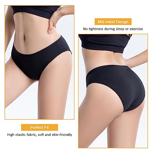flintronic Women's Underwear, 6 Pcs Cotton Breathable Knickers Multipack, Stretchy Mid-Low Rise Hipster Panties, Soft Comfortable Ladies Basic Briefs for Daily Wear (Black L)