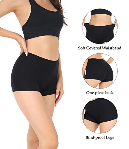 wirarpa Women's Boyshort Panties Ladies Safety Boxer Briefs Anti Chafing Cotton Underwear with 100% Cotton Crotch 4 Pack Black Size M