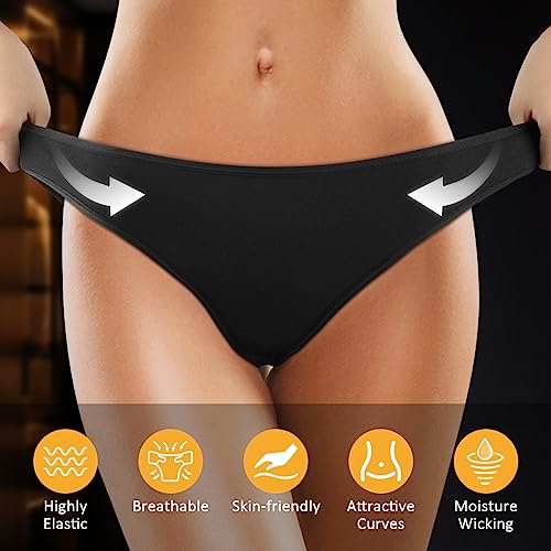 flintronic Women's Underwear, 6 Pcs Cotton Breathable Knickers Multipack, Stretchy Mid-Low Rise Hipster Panties, Soft Comfortable Ladies Basic Briefs for Daily Wear (Black L)