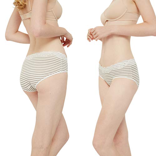 INNERSY Knickers Women Multipack Sweet Lace Trim Hipster Cotton Pants Pack of 6 (12, Black/Grey/White/Stripe)