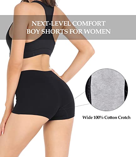 wirarpa Women's Boyshort Panties Ladies Safety Boxer Briefs Anti Chafing Cotton Underwear with 100% Cotton Crotch 4 Pack Black Size M