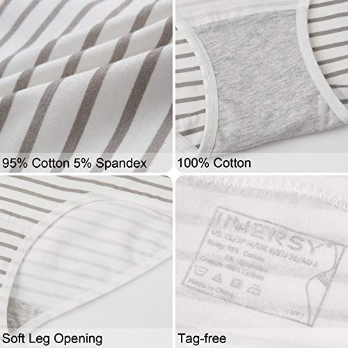 INNERSY Knickers Women Multipack Sweet Lace Trim Hipster Cotton Pants Pack of 6 (12, Black/Grey/White/Stripe)