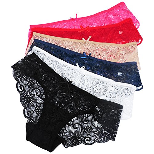 Sunm Boutique Multipack Women Lace Briefs Ultra Thin Lace Panties Sexy Underwear Low Rise Soft Bikini (Multicoloured XL)