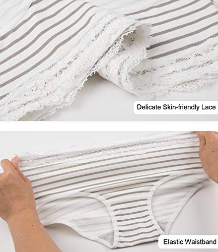 INNERSY Knickers Women Multipack Sweet Lace Trim Hipster Cotton Pants Pack of 6 (12, Black/Grey/White/Stripe)