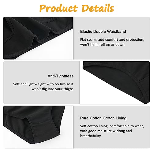 flintronic Women's Underwear, 6 Pcs Cotton Breathable Knickers Multipack, Stretchy Mid-Low Rise Hipster Panties, Soft Comfortable Ladies Basic Briefs for Daily Wear (Black L)