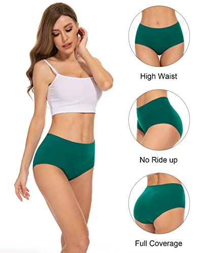 PULIOU Womens Knickers Ladies High Waisted Cotton Underwear Panties Briefs Full Back Coverage Comfy Stretchy Slight Tummy Contorl Multipack of 5