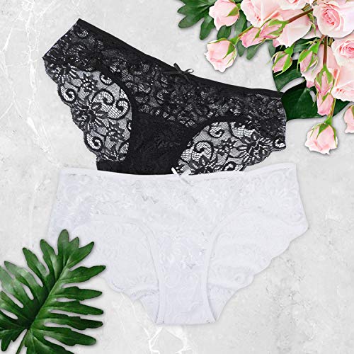 Sunm Boutique Multipack Women Lace Briefs Ultra Thin Lace Panties Sexy Underwear Low Rise Soft Bikini (Multicoloured XL)