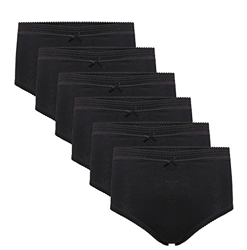 Daisy Dreamer 6 Pack Ladies Briefs Maxi, 100% Cotton Full Comfort Fit Underwear, Size 10-24 XXOS 18-20 (48-50"), Black