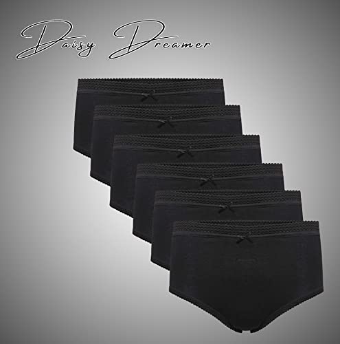 Daisy Dreamer 6 Pack Ladies Briefs Maxi, 100% Cotton Full Comfort Fit Underwear, Size 10-24 XXOS 18-20 (48-50"), Black