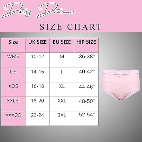 Daisy Dreamer 6 Pack Ladies Briefs Maxi, 100% Cotton Full Comfort Fit Underwear, Size 10-24 XXOS 18-20 (48-50"), Black