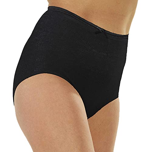 Daisy Dreamer 6 Pack Ladies Briefs Maxi, 100% Cotton Full Comfort Fit Underwear, Size 10-24 XXOS 18-20 (48-50"), Black