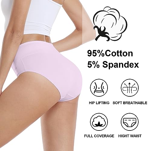 coskefy Underwear Women, High Waisted Cotton Knickers Ladies Full Briefs Stretchy Soft Panties Slight Tummy Control Pants (Pack of 5), L(UK 14)